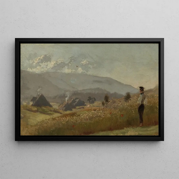 Young peasant in the wheat field - Hans Thoma — framed artwork on a wall