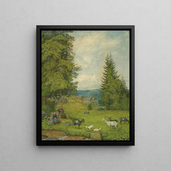 Children with goat herd - Hans Thoma — framed artwork on a wall