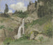 Landscape painting with waterfall, decoration for a puppet theater - Hans Thoma — artwork view