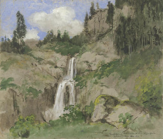 Landscape painting with waterfall, decoration for a puppet theater - Hans Thoma — artwork view