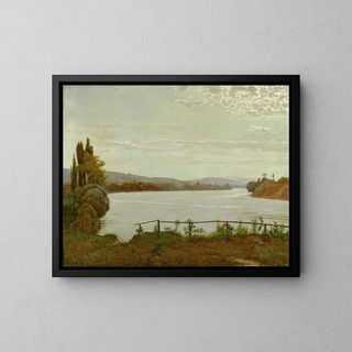 Morning Painting on the Upper Rhine near Schaffhouse - Hans Thoma — framed artwork on a wall