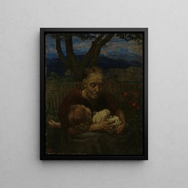 Mother and Child in a Garden - Hans Thoma — framed artwork on a wall