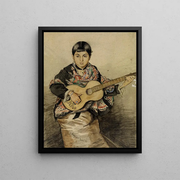 Femme napolitaine avec guitare - Hans Thoma — framed artwork on a wall