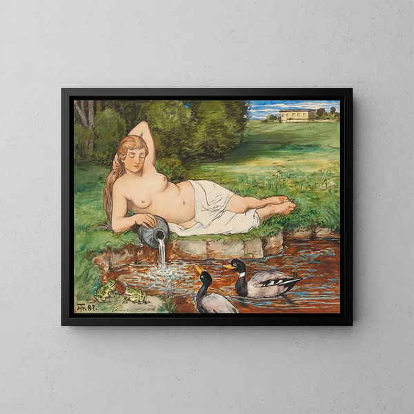 Nymphe au bord d'un ruisseau - Hans Thoma — framed artwork on a wall