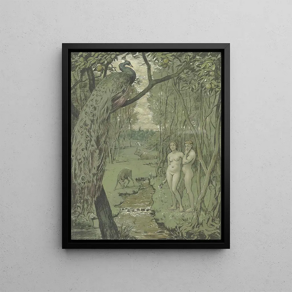 Paradise with Peacocks - Hans Thoma — framed artwork on a wall