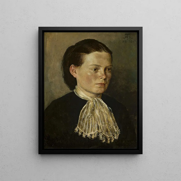 Portrait of the artist's sister Agathe - Hans Thoma — framed artwork on a wall