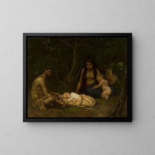 The Satyr Family Raising Zeus - Hans Thoma — framed artwork on a wall
