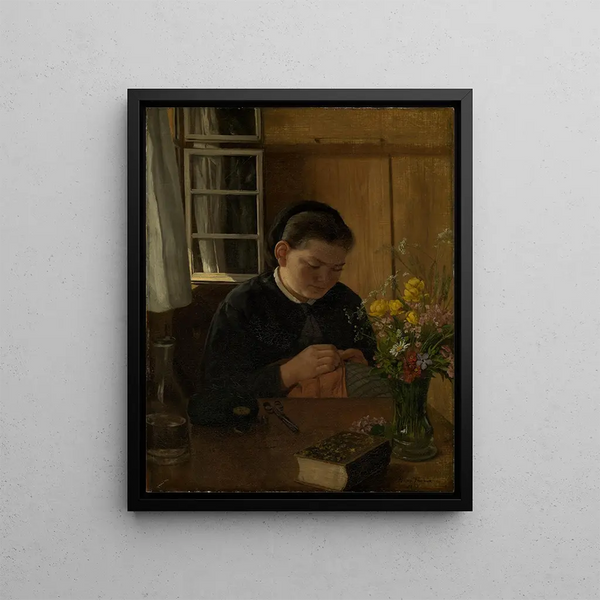 Girl Dressmaker - Hans Thoma — framed artwork on a wall