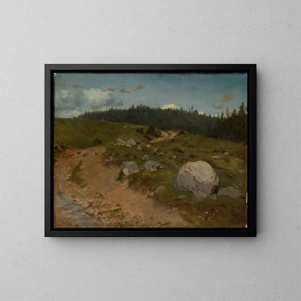 Chemin rocailleux au bord de la forêt - Hans Thoma — framed artwork on a wall