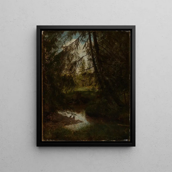 Sapins au bord du ruisseau forestier - Hans Thoma — framed artwork on a wall