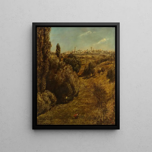 Valley of the Tauber with view of Rothenburg - Hans Thoma — framed artwork on a wall