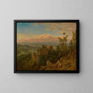 Les ruines du château de Hohenbaden surplombant la vallée du Rhin - Hans Thoma — framed artwork on a wall