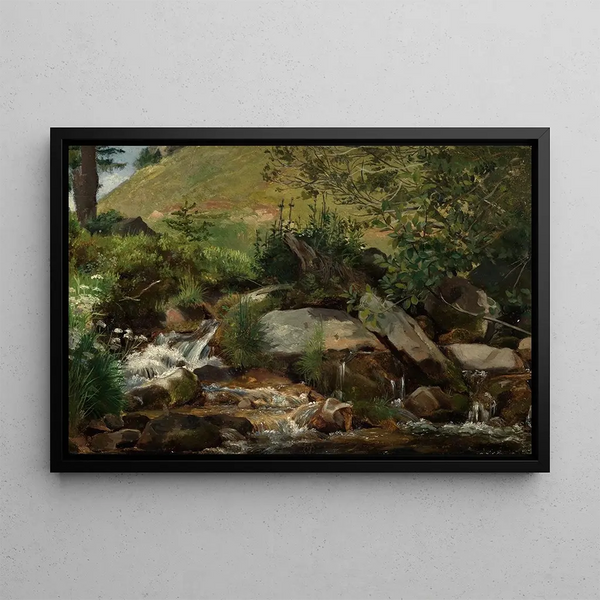 Stream with bushes and grasses - Hans Thoma — framed artwork on a wall