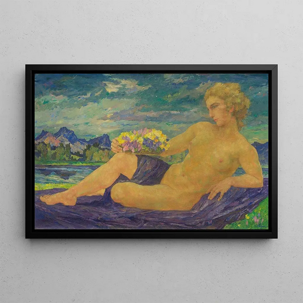 Nude Female Reclining - Hans Unger — framed artwork on a wall