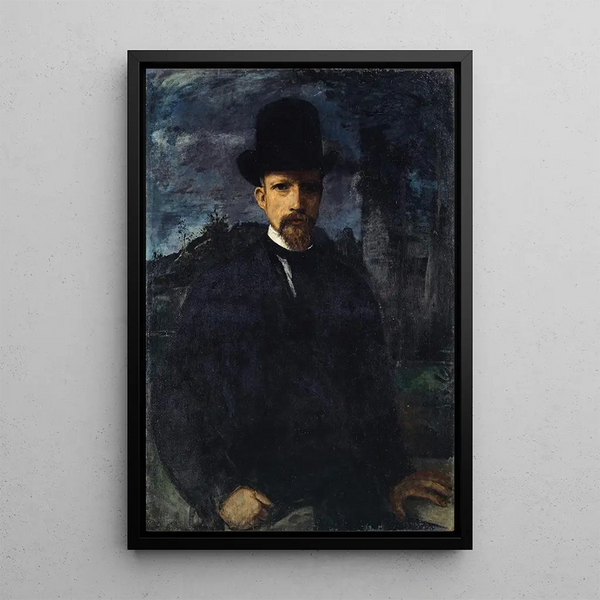 Self-portrait with top hat - Hans von Marées — framed artwork on a wall