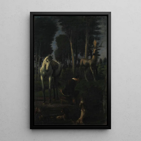 Les Trois Cavaliers II Saint Hubert - Hans von Marées — framed artwork on a wall