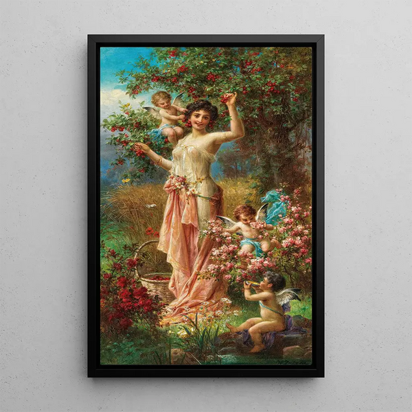 an allegory of summer with messengers of love - Hans Zatzka — framed artwork on a wall