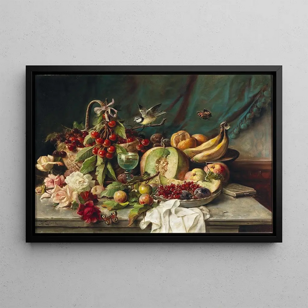 Fruit Still Life Painting - Hans Zatzka — framed artwork on a wall