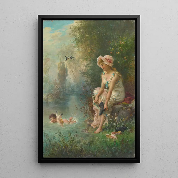 Love by the riverbank - Hans Zatzka — framed artwork on a wall