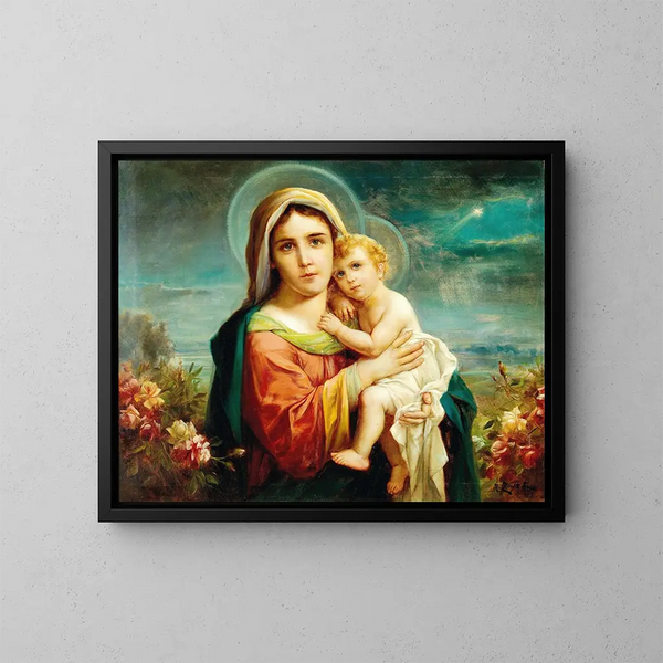 Virgin and Child Painting - Hans Zatzka — framed artwork on a wall