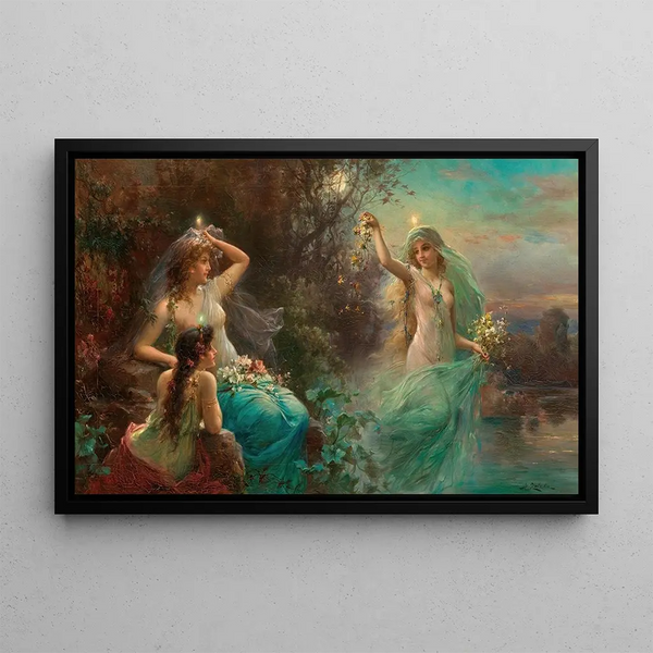 Nymphes à l'aube - Hans Zatzka — framed artwork on a wall