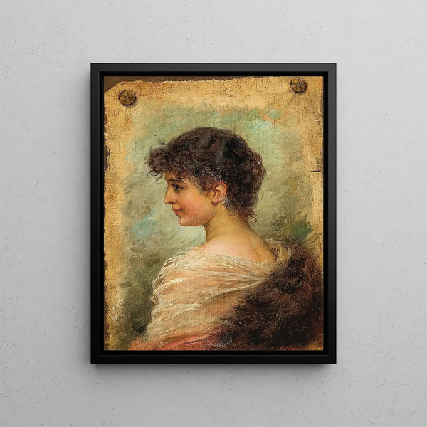 Portrait painting of a young woman - Hans Zatzka — framed artwork on a wall