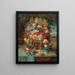 a Rich Floral Still Life with Blue Tit in front of a Vast Landscape - Hans Zatzka — framed artwork on a wall