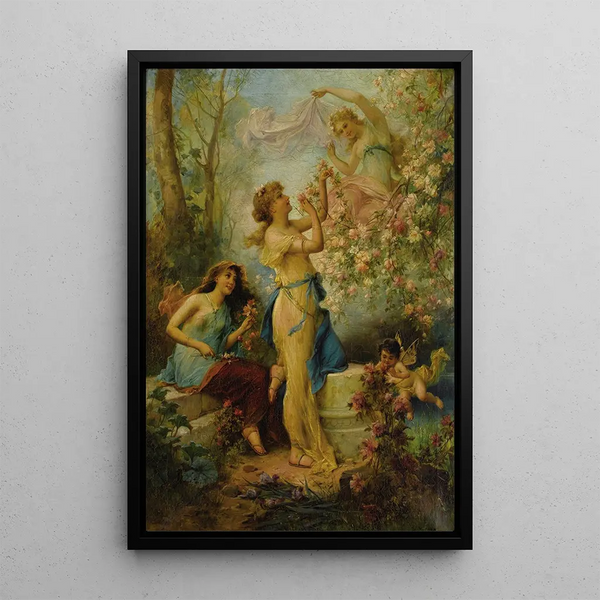 Venus with Putti and Servants - Hans Zatzka — framed artwork on a wall