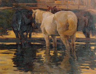 Horses in the pond - Hans von Hayek — artwork view