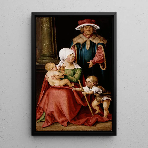 Marie Salomé and Zébédée with their sons James the Greater and John the Evangelist - Hans von Kulmbach — framed artwork on a wall
