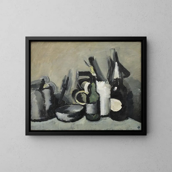 Still life with bottle - Harald Giersing — framed artwork on a wall