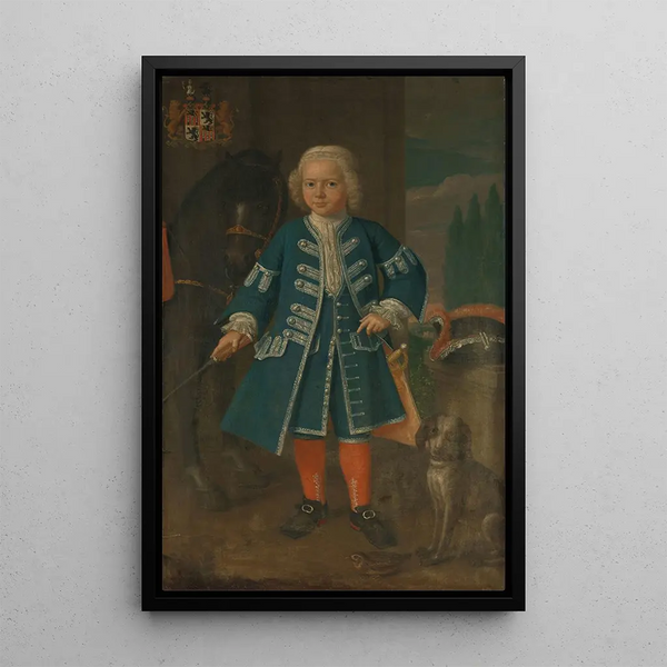 Portrait of Diederik van Hemert Seigneur de Babyloninbroek at the age of six - Harmanus Serin — framed artwork on a wall