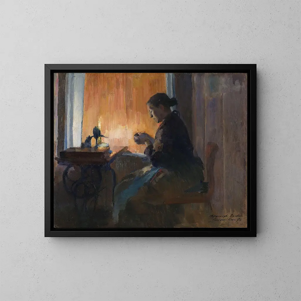 At the lamp light - Harriet Backer — framed artwork on a wall