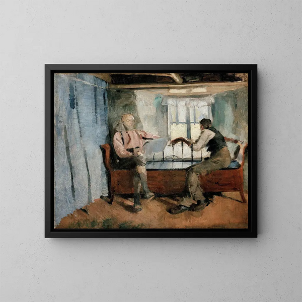 Interior farm scene at Knabberud in Brum - Harriet Backer — framed artwork on a wall
