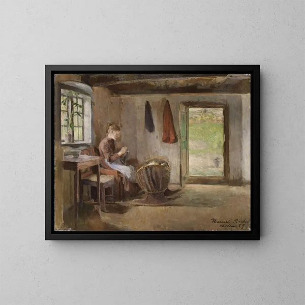 Interior of a farm in Skotta in Brum - Harriet Backer — framed artwork on a wall