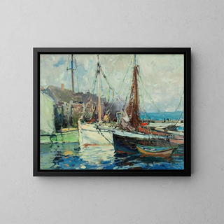 A fishmongers' quay - Harry Aiken Vincent — framed artwork on a wall