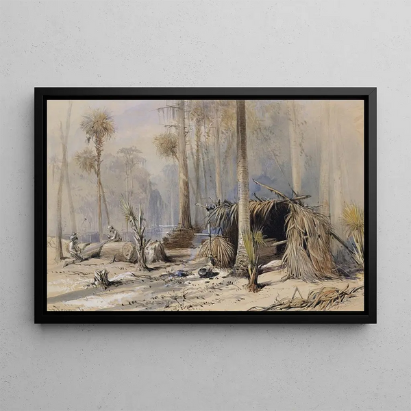 La cour à bardeaux de cyprès, rivière Ocklawaha, Floride - Harry Fenn — framed artwork on a wall