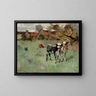 Deux vaches dans un pré - Harry Ives Thompson — framed artwork on a wall