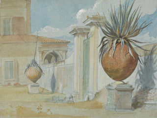 Villa Massimi, porte de Rome flanked by palm trees in large terracotta jars - Harry John Johnson — artwork view