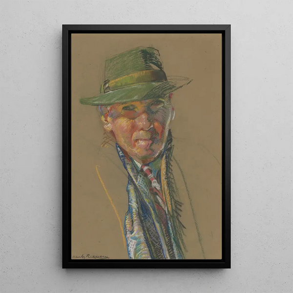 Self-portrait in bright sunlight - Harry Linley Richardson — framed artwork on a wall