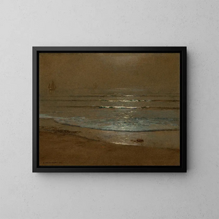 Beach and waves in moonlight - Harry Van der Weyden — framed artwork on a wall
