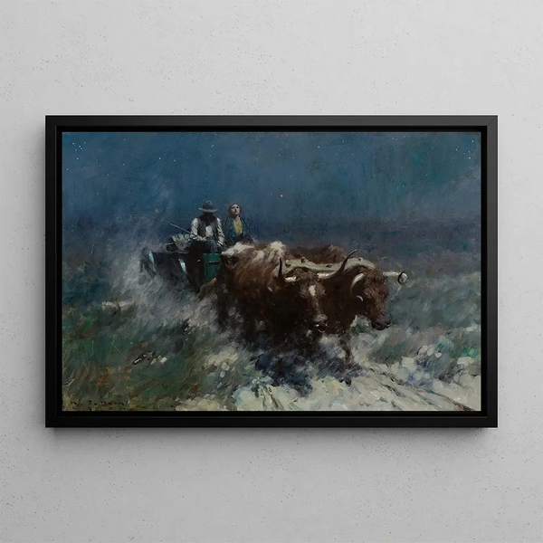 Colons de la prairie rentrant chez eux - Harvey T. Dunn — framed artwork on a wall