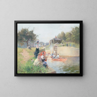 A summer day at Marlow Lock - Hector Caffieri — framed artwork on a wall