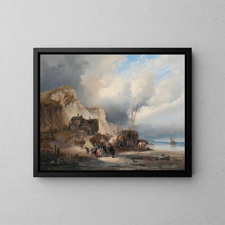 Hay Loading on the Normandy Coast - Heinrich Ambros Eckert — framed artwork on a wall