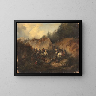 La bataille entre les cosaques et les circassiens - Heinrich Ambros Eckert — framed artwork on a wall