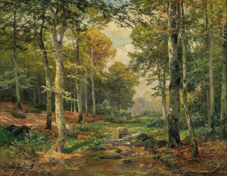 a sunny forest with a roe deer - Heinrich Böhmer — artwork view