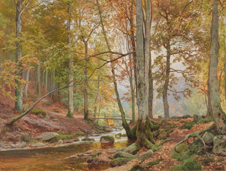 Wood of Autumn with a Bridge over a Stream - Heinrich Böhmer — artwork view