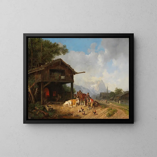 Chez le maréchal-ferrant dans les montagnes - Heinrich Bürkel — framed artwork on a wall