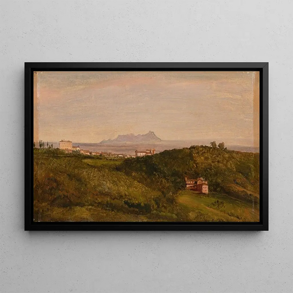 View of Monte Circeo - Heinrich Bürkel — framed artwork on a wall