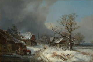 Rue de Village en Hiver avec Abreuvoir - Heinrich Bürkel — artwork view